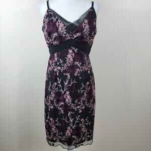 White House Black Market Dress‎ 4 Black Floral Embroidery Whimsigoth Y2K 90s